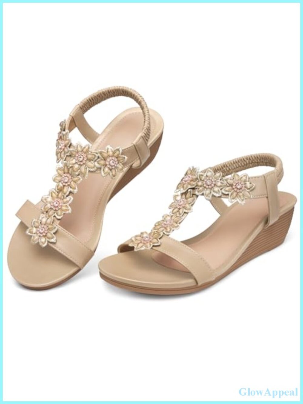 Boho Wedge Sandals with Rhinestone Flower Ankle Strap